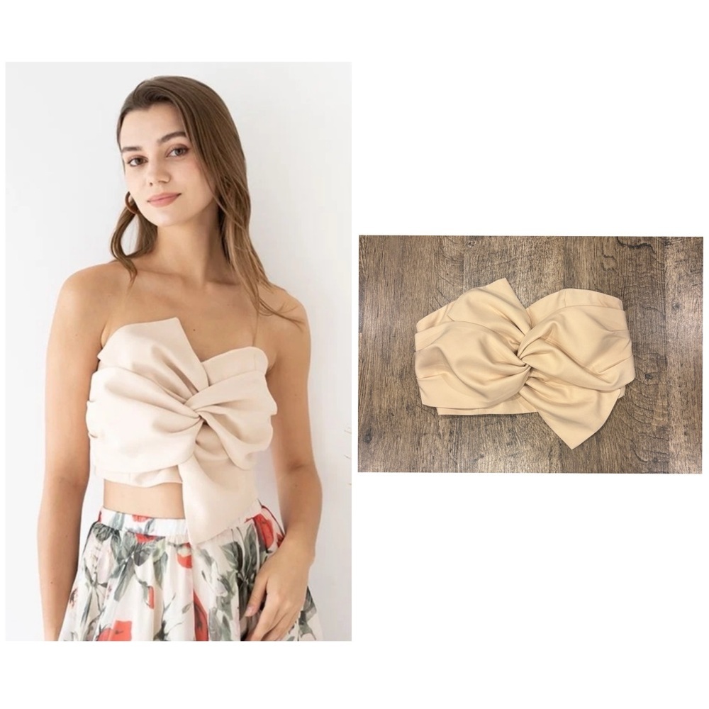 Chicwish Beige Sweet Knot Bustier Top (S)